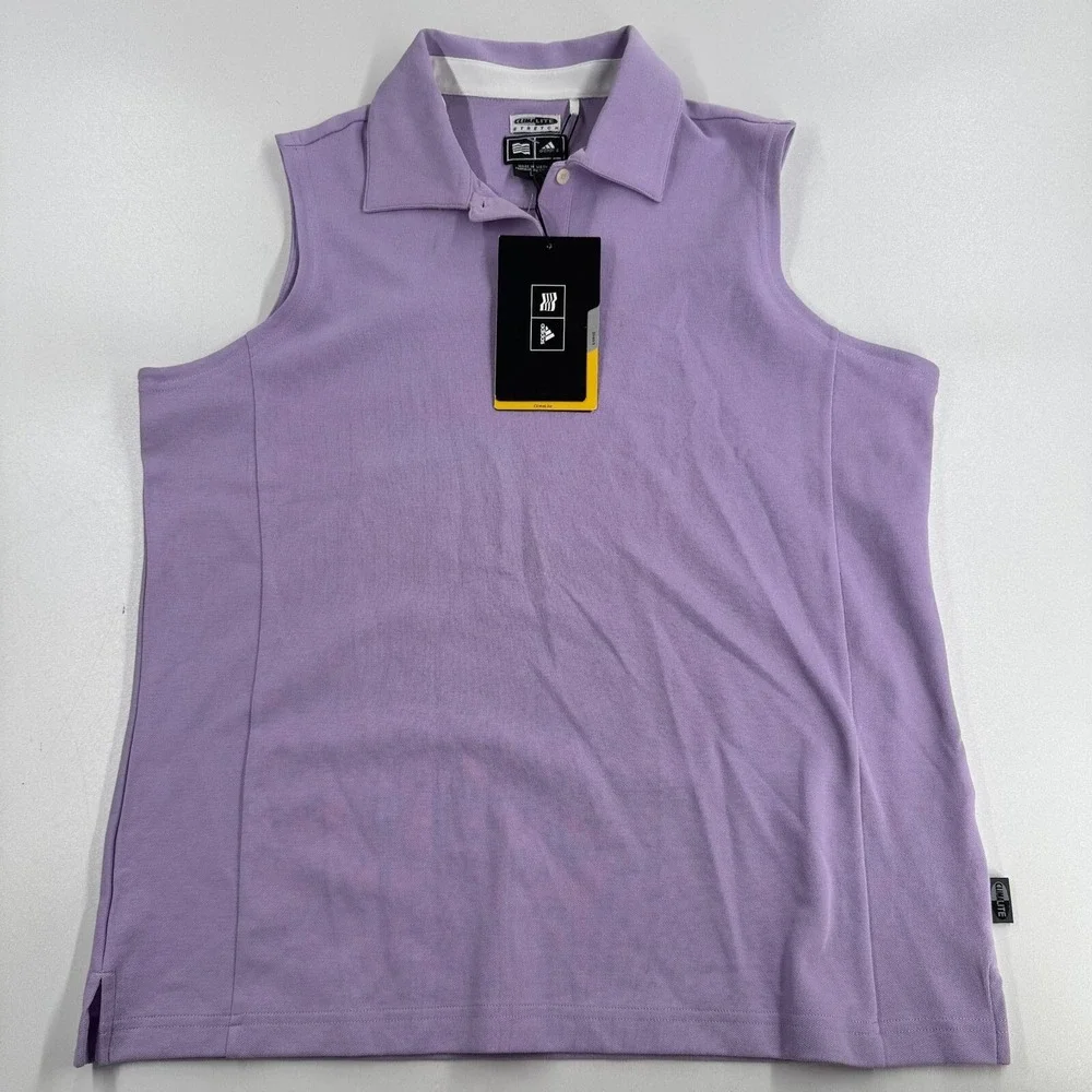 Adidas CLIMALITE WOMENS Lavender Sleeveless Button Close Golf Shirt SIZE L - NWT - Picture 15 of 15
